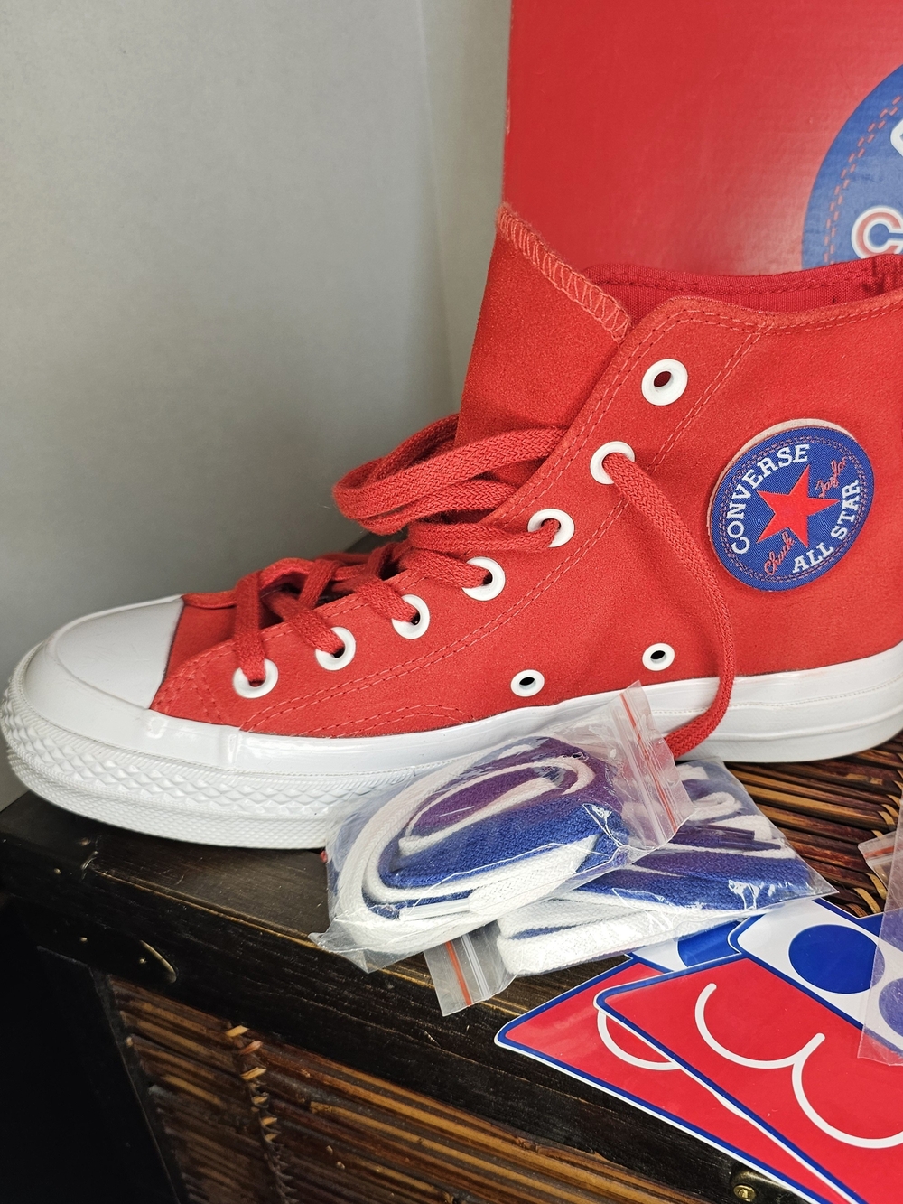 RARE! Colette x Club 75 x Converse Red High-Tops with Blue and White Accents